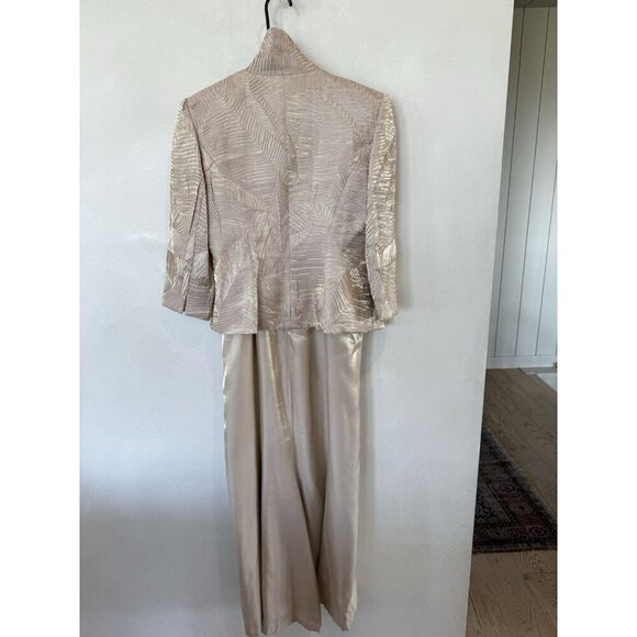 Alex Evenings Champagne Beige Two Piece Jacket Sleeveless Dress Womens 6 Shiny - Picture 4 of 10